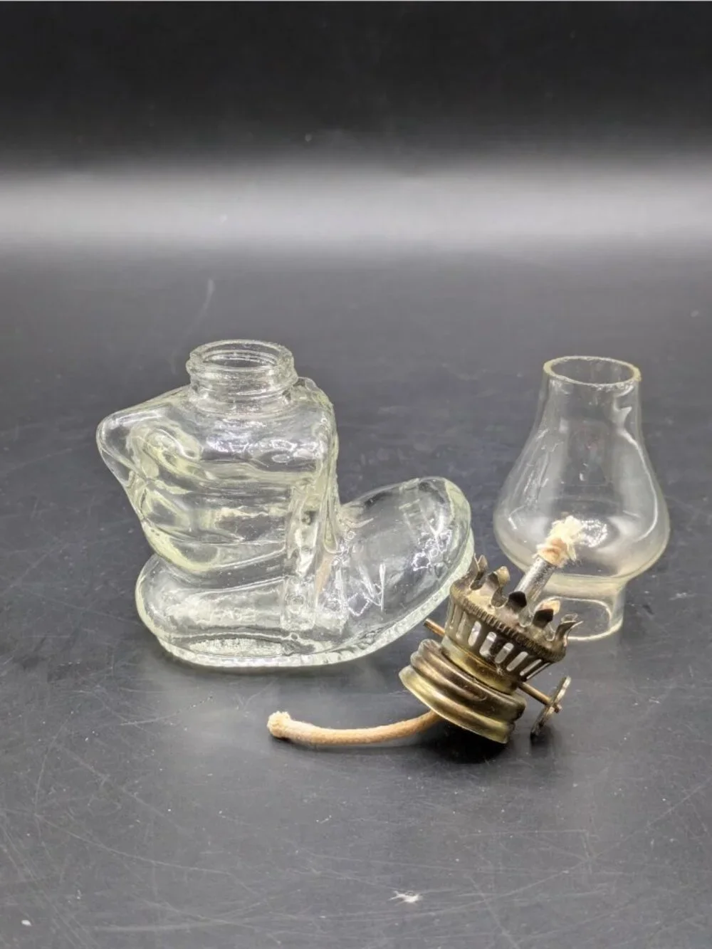 Vintage Mini Oil Lamp Lantern Boot Shaped Clear Glass Made in Hong Kong 5
